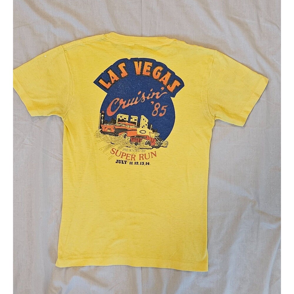 Vintage 1985 Las Vegas Cruisin' '85 Super Run T-Shirt Yellow Single Stitch USA